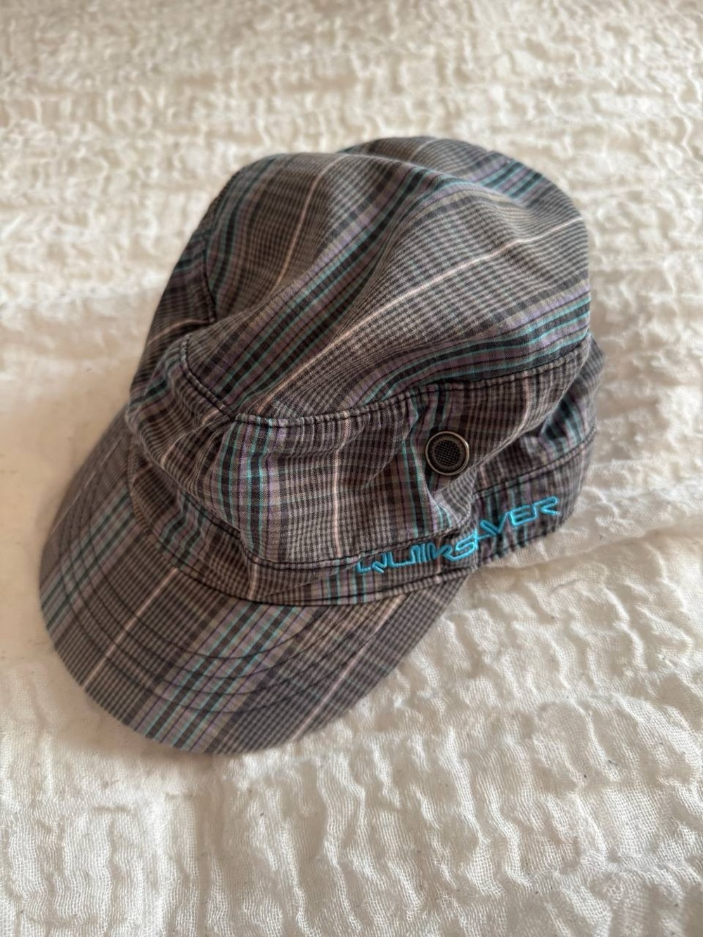 Plaid Cadet Hat in Gray & Blue